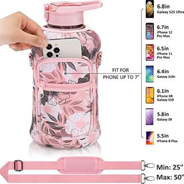 Fimibuke Half Gallon Water Bottle with Sleeve 64 OZ Water Bottle with Handle & Straw Leakproof Motiv...