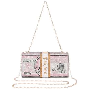 Covelin Dollar Clutch Purse for Women from, Rhinestone Evening Handbag Money Bag Pink