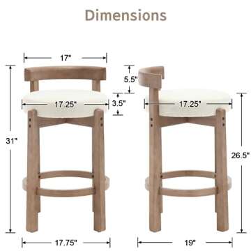 Ya-Home Mid-Century Bar Stools Set of 4, 26.5 Inch Linen Counter Height Upholstered Barstools Bar Ch...