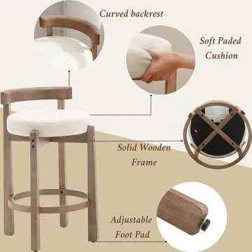 Ya-Home Mid-Century Bar Stools Set of 4, 26.5 Inch Linen Counter Height Upholstered Barstools Bar Chairs with Solid Wooden Legs for Kitchen Island Dining Room, Beige