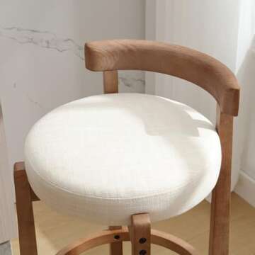 Ya-Home Mid-Century Bar Stools Set of 4, 26.5 Inch Linen Counter Height Upholstered Barstools Bar Chairs with Solid Wooden Legs for Kitchen Island Dining Room, Beige