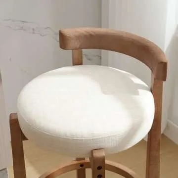 Ya-Home Mid-Century Bar Stools Set of 4, 26.5 Inch Linen Counter Height Upholstered Barstools Bar Chairs with Solid Wooden Legs for Kitchen Island Dining Room, Beige