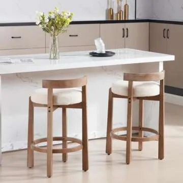 Ya-Home Mid-Century Bar Stools Set of 4, 26.5 Inch Linen Counter Height Upholstered Barstools Bar Chairs with Solid Wooden Legs for Kitchen Island Dining Room, Beige