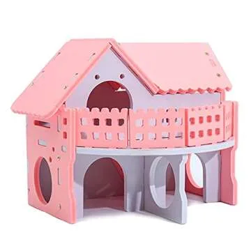 Hamiledyi Wooden Hamster House,Assemble Ecological Wood Small Animal Hideout Hut Deluxe Double Deck Villa Slide Exercise Toys for Syria Hamster Mouse Rat Gerbil