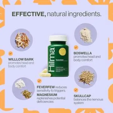 Hilma Natural Tension Headache Relief, Supplements with Magnesium, Boswellia and Feverfew, 50 Vegan Capsules