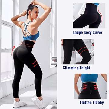 KUMAYES Sauna Leggings for Women Sweat Pants High Waist Compression Slimming Hot Thermo Workout Training Capris Body Shaper (Black, Large)