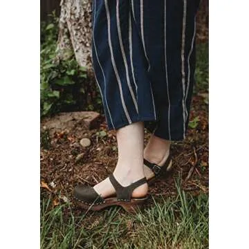 Sandgrens Handmade Swedish Wood Clogs for Women, Low Heel Sandal US 8-8.5 | Saragasso Olive Nubuck DK, EU 39