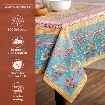 Maison d' Hermine Table Cloth Rectangle Table 100% Cotton 60 x 90 Inches Tablecloth Reusable Decorat...
