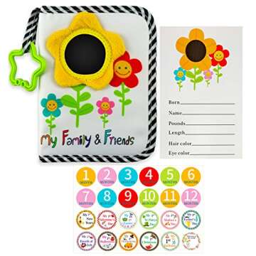 ABCKEY My Family And Friends Baby Photo Album With Sunflower Baby-safe mirror Holds 18 Photos