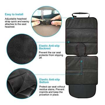MORROLS Car Seat Protector, 2 Pack Carseat Protector with Thick Padding, Baby/Pets for Child Car Seat-Mesh Pockets-Waterproof-Universal Size(Black)