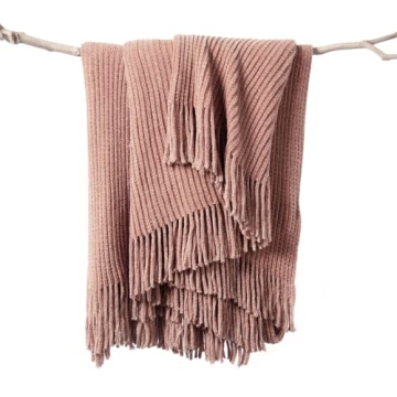 Lifein Fall Pink Throw Blanket - Soft Boho Chenille Knit for Cozy Home Decor