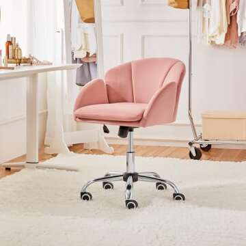 Yaheetech Pink Desk Chair Vanity Chair with Wheels Comfy Velvet Cute Desk Chair for Home Office Mode...