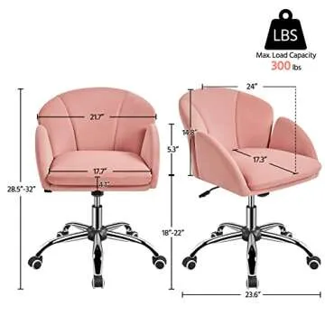 Yaheetech Pink Desk Chair Vanity Chair with Wheels Comfy Velvet Cute Desk Chair for Home Office Modern Swivel Rolling Chair for Bedroom, Living Room, Makeup Room