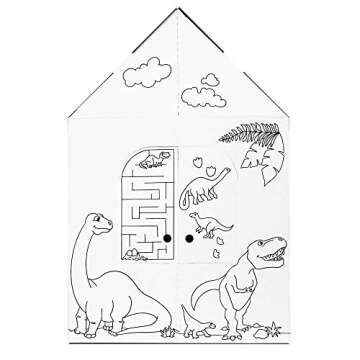 Easy Playhouse Cardboard Dinosaur House - Kids Art & Craft for Indoor & Outdoor Fun, Color Dino Species, 32inchesX26.5inchesX40.5inches