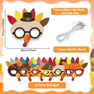 Qyeahkj 126pcs Thanksgiving Turkey Mask Craft for Kids, Fall Felt Foam Craft Bulk Thanksgiving DIY C...