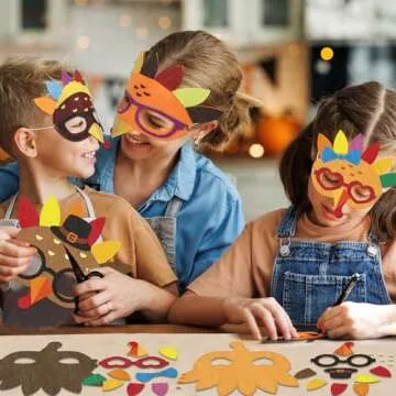 Qyeahkj 126pcs Thanksgiving Turkey Mask Craft for Kids, Fall Felt Foam Craft Bulk Thanksgiving DIY Crafts for Kids Ages 3-5, 4-8, 8-10, Arts Craft Kit for Home Party Activity (Makes 14)