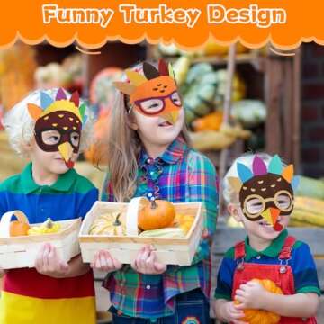 Qyeahkj 126pcs Thanksgiving Turkey Mask Craft for Kids, Fall Felt Foam Craft Bulk Thanksgiving DIY Crafts for Kids Ages 3-5, 4-8, 8-10, Arts Craft Kit for Home Party Activity (Makes 14)