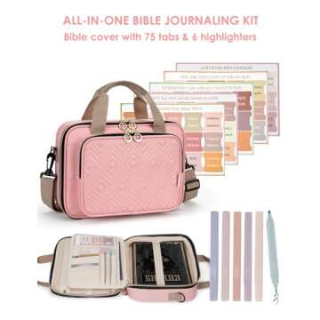 Heouvo Bible Cover Case for Women 【w/6 Highlighters & Tabs】 Large Bible Bag, Bible Study Supplie...