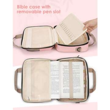 Heouvo Bible Cover Case for Women 【w/6 Highlighters & Tabs】 Large Bible Bag, Bible Study Supplies Bible Journaling Kit Book Carrying Case, Mothers Day Christian Gifts (Pink)