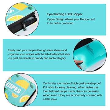 Recipe Book Binder with 40 Plastic Page Protectors, Perfect for 8.5" x 11" Printed Recipes, Recipe Book Collectors Album with Dividers (Lemon Green)