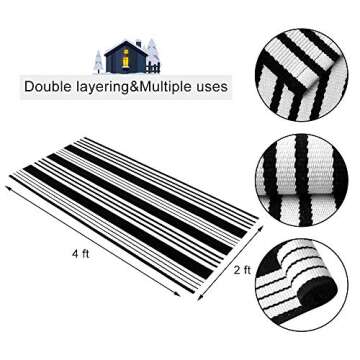 OJIA Cotton Black and White Striped Rug 2x4 Hand-Woven Indoor/Outdoor Area Rug Layered Door Mats for...
