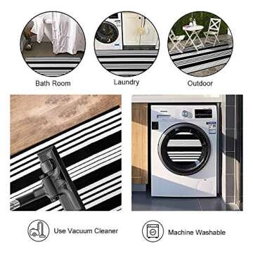 OJIA Cotton Black and White Striped Rug 2x4 Hand-Woven Indoor/Outdoor Area Rug Layered Door Mats for Front Porch/Entryway/Laundry Room/Bedroom/Outdoor