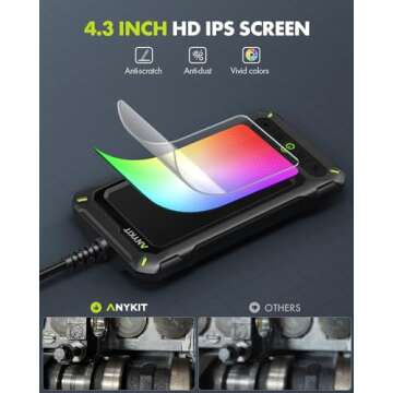 Anykit Borescope Inspection Camera - 4.3” HD Waterproof Snake Camera