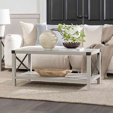 Walker Edison Sedalia Modern Farmhouse Metal X Coffee Table, 40 Inch, Stone Grey