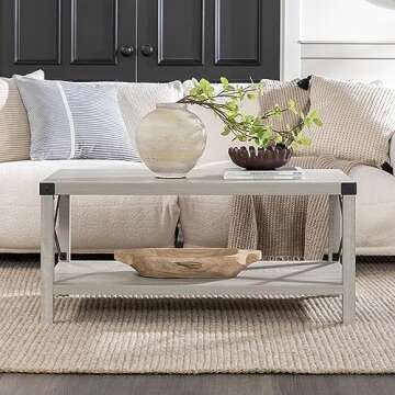 Walker Edison Sedalia Modern Farmhouse Metal X Coffee Table, 40 Inch, Stone Grey