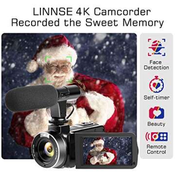 LINNSE Video Camera 4K Camcorder Vlogging Camera with Microphone YouTube Camera Recorder Ultra HD 30MP 3.0 inches IPS Touch Screen with Lens Hood & 2 Batteries, LCAM-67