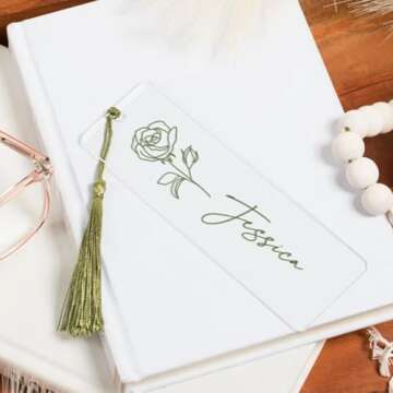 Personalized Birth Flower Acrylic Bookmark with Tassels