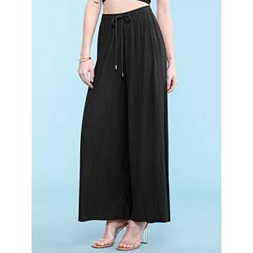 Made By Johnny MBJ WB1484 Womens Pleated Wide Leg Palazzo Pants with Drawstring OneSize Black