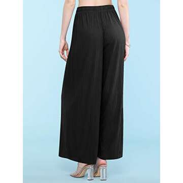 Made By Johnny MBJ WB1484 Womens Pleated Wide Leg Palazzo Pants with Drawstring OneSize Black