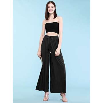 Made By Johnny MBJ WB1484 Womens Pleated Wide Leg Palazzo Pants with Drawstring OneSize Black