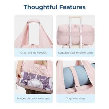 BAGSMART Gym Bag for Women, Lightweight Duffel Bag with Shoe Compartment, Weekender Bags with Wet Pocket, Workout Yoga Tote Bag for Women, Beige