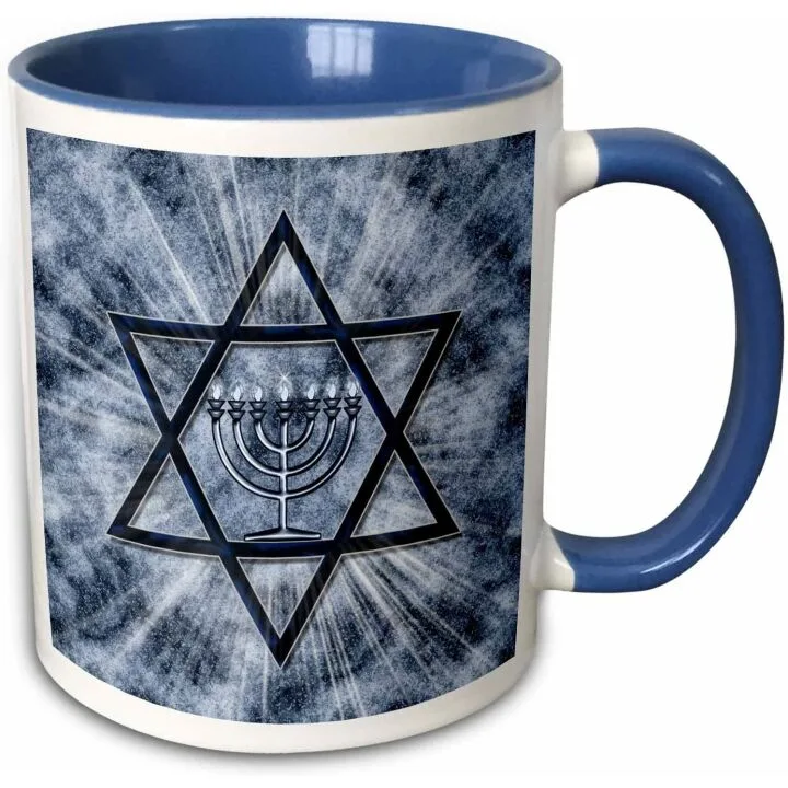 Hanukkah Menorah Blue Mug - 11 oz Two Tone Design