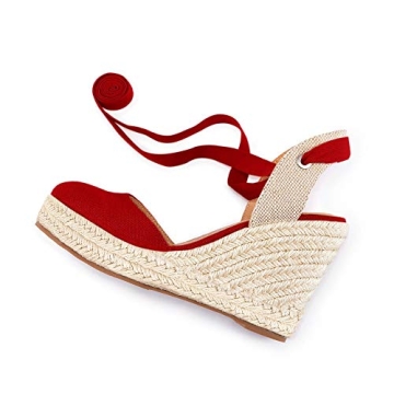 Ermonn Womens Espadrilles Wedge Sandals Platform Closed Toe Ankle Strap Lace Up Summer Shoes