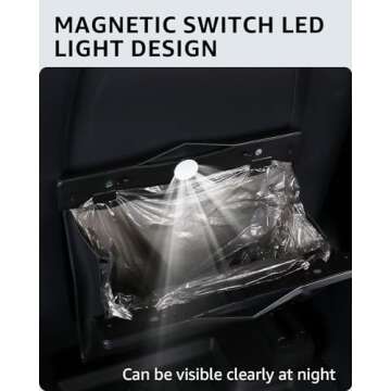 Motrobe 2025 Upgrade Tesla Model Y 2020-2025 Trash Can Garbage Bag Garbage Bin [Magnetic Buckle] [Waterproof] with LED Light Faux Leather Model Y Interior Accessories, 2.5 gallons