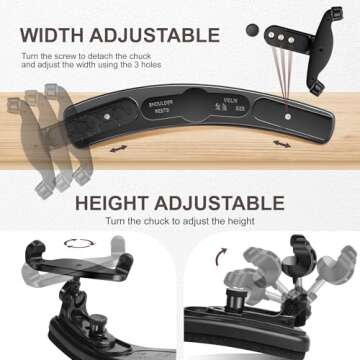 Violin Shoulder Rest for 4/4-3/4 Violins, Ergonomic Violin Chin Rest, Collapsible and Height Adjusta...