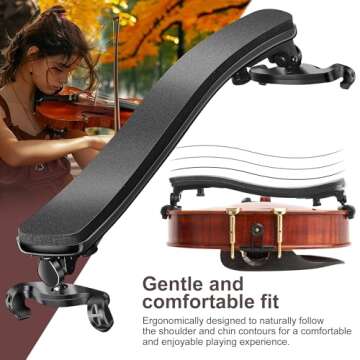 Violin Shoulder Rest for 4/4-3/4 Violins, Ergonomic Violin Chin Rest, Collapsible and Height Adjustable Feet, Lightweight and Easy to Install, Comfortable for Violin Practice and Performance