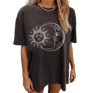 Remidoo Women's Oversized Sun and Moon Print Tee