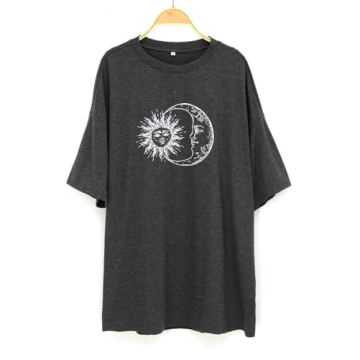 Remidoo Women's Oversized Sun and Moon Print Tee