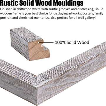 Tiblue 11x14 Solid Wood Picture Frame, Distressed Driftwood White - Rustic Farmhouse Design, 2 Mats ...