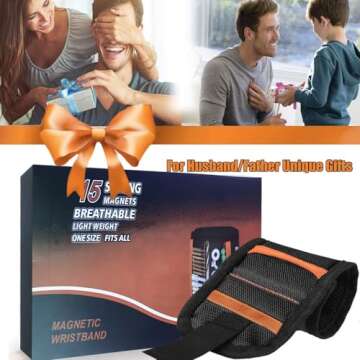 Magnetic Wristband Mens Gifts for Birthday Father's day Christmas, Unique Tool for Holding Screws Gadgets Gift for Dad, Husband, Boyfriend, Handyman mechanics (Black)