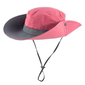 Muryobao Women's Sun Hat Outdoor UV Protection Foldable Mesh Bucket Hat Wide Brim Summer Beach Fishing Cap Watermelon Red
