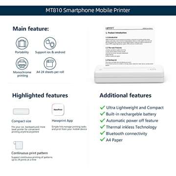 HPRT Wireless Portable Printer - Bluetooth Thermal Printer for Travel, Mobile Office, School, Home Compatible with iOS Android