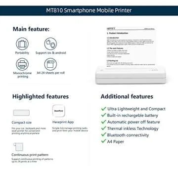 HPRT Wireless Portable Printer - Bluetooth Thermal Printer for Travel, Mobile Office, School, Home Compatible with iOS Android