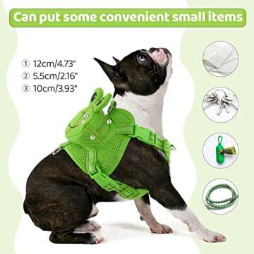 OUOBOB Dog Harness Backpack Cute Doggie Backpack Carrier for Small Medium Dogs, No Pull Dog Saddle Bag Pet Vest, Mesh Frog Self Bag with D-Ring for Puppy Outdoor Travel Hiking Adjustable Dog Bag