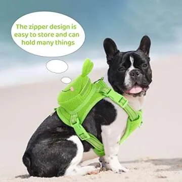 OUOBOB Dog Harness Backpack Cute Doggie Backpack Carrier for Small Medium Dogs, No Pull Dog Saddle Bag Pet Vest, Mesh Frog Self Bag with D-Ring for Puppy Outdoor Travel Hiking Adjustable Dog Bag