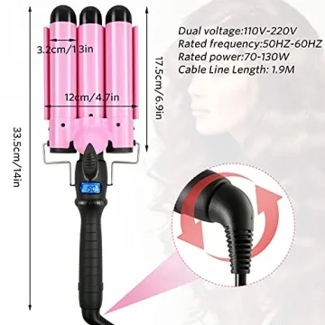 3 Barrel Curling Iron with LCD Display for Quick Styling
